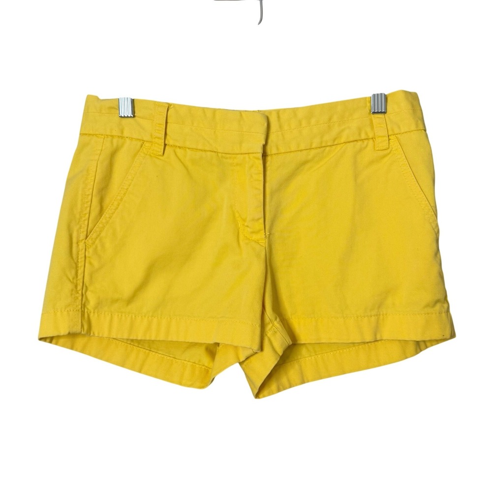 J. Crew Chino Broken In Shorts Womens 2 Yellow Mid Rise Preppy Beach Coastal‎